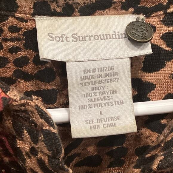 Soft Surroundings Womens Button Up Shirt L Large Orange Animal Print Patchwork - Picture 3 of 9